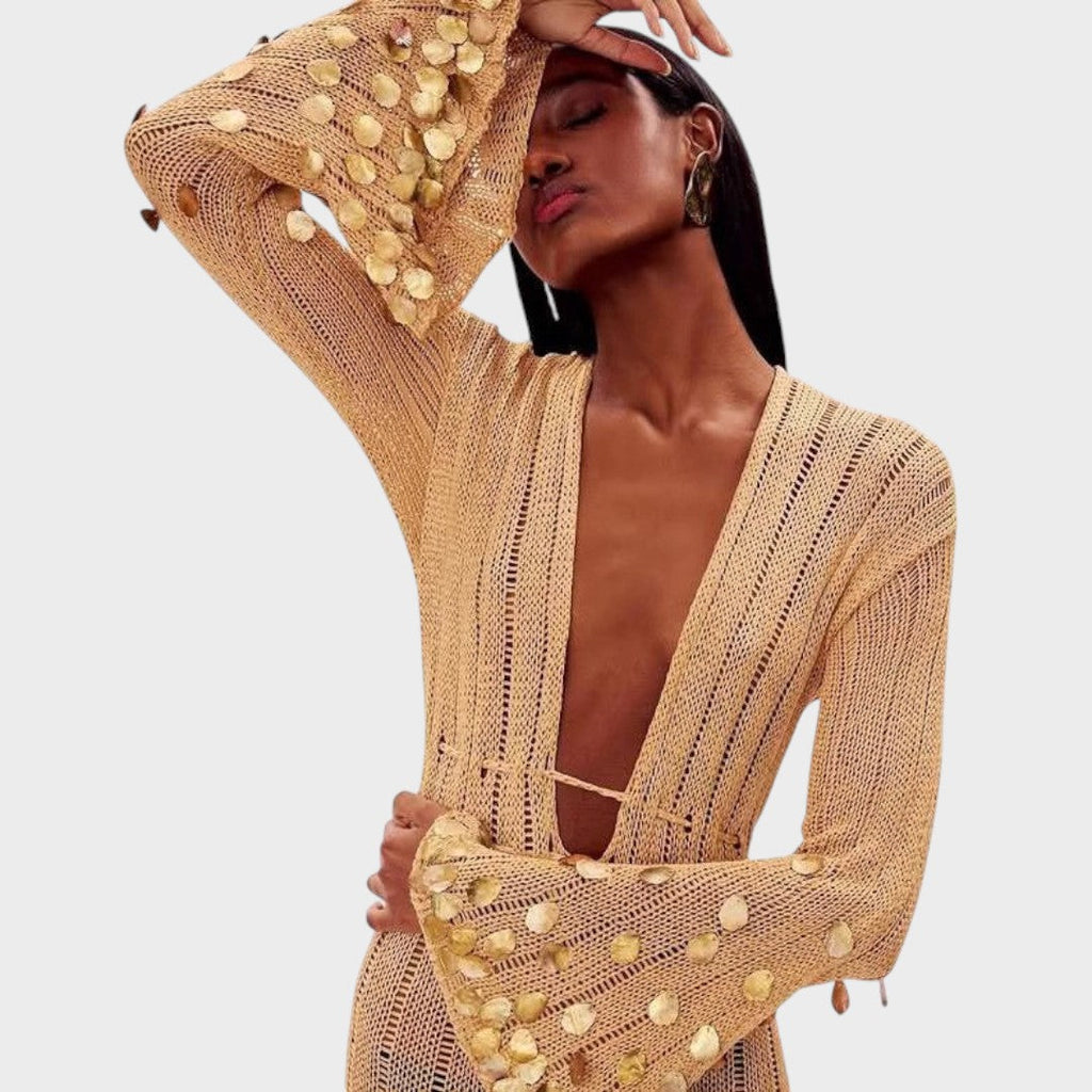 Capri | Élégante Robe Longue en Crochet avec Détails Brillants