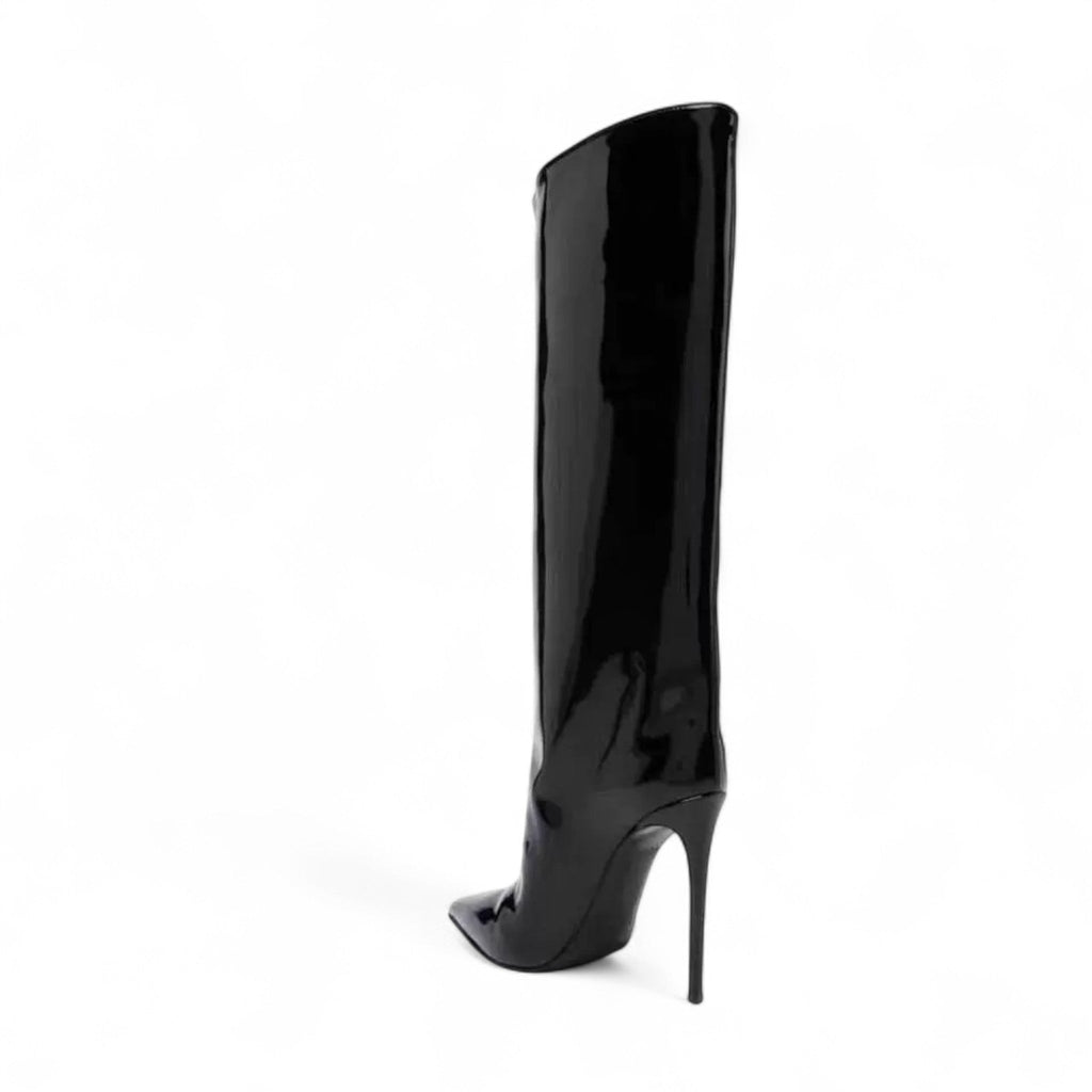 Diara - Bota Alta Burdeos de Charol Mujer Tacón de Aguja