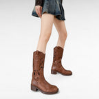 Tia - Bota Campera Mujer Marrón Media Caña con Aberturas de Tendencia