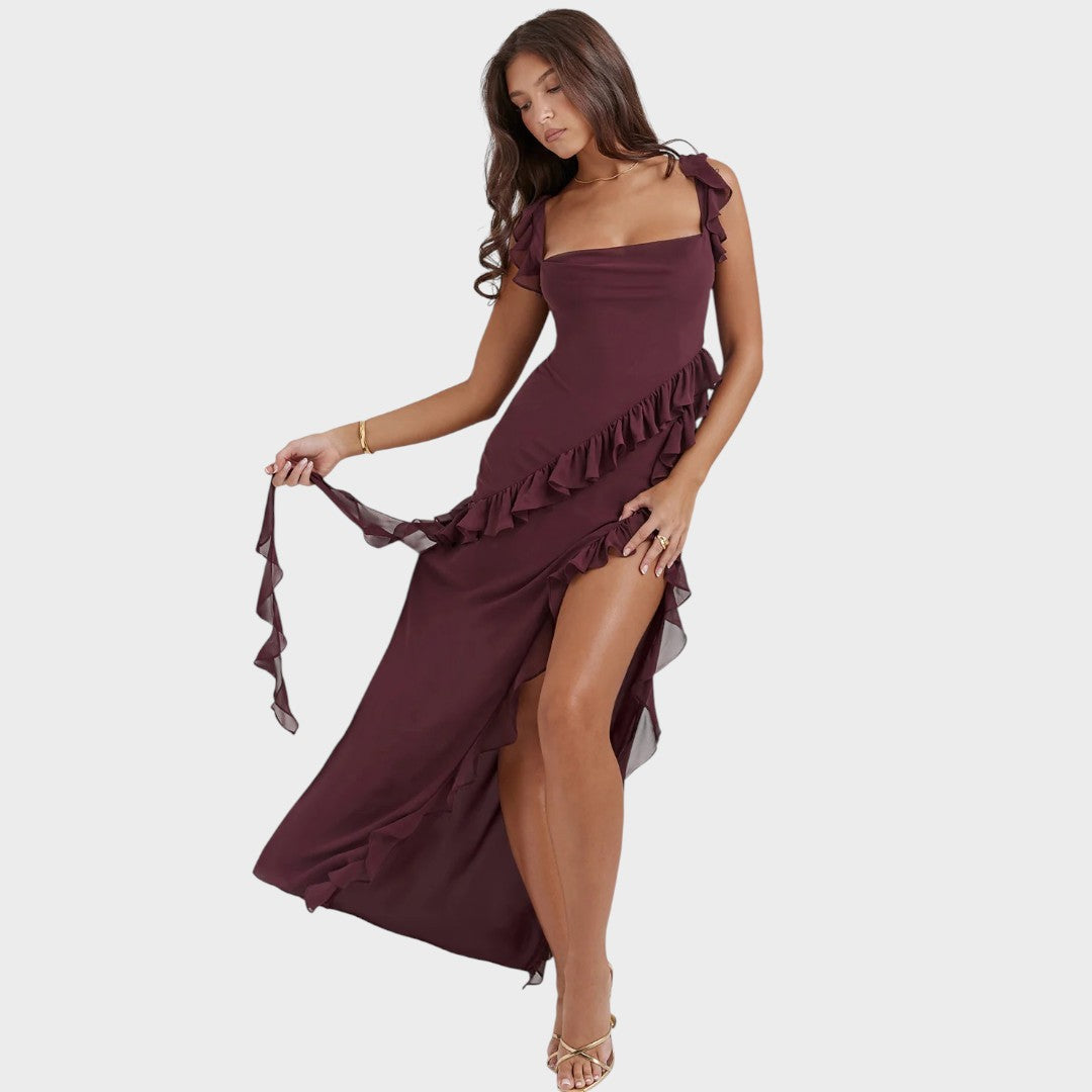 Amira | Vestido largo ciruela oscuro - OSMARA Fashion - vista 5
