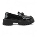 Teresa - Mocasines Mujer de Charol Negro Cadena de Cuña
