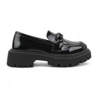 Teresa - Mocasines Mujer de Charol Negro Cadena de Cuña