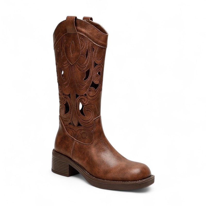 Tia - Bota Campera Mujer Marrón Media Caña con Aberturas de Tendencia
