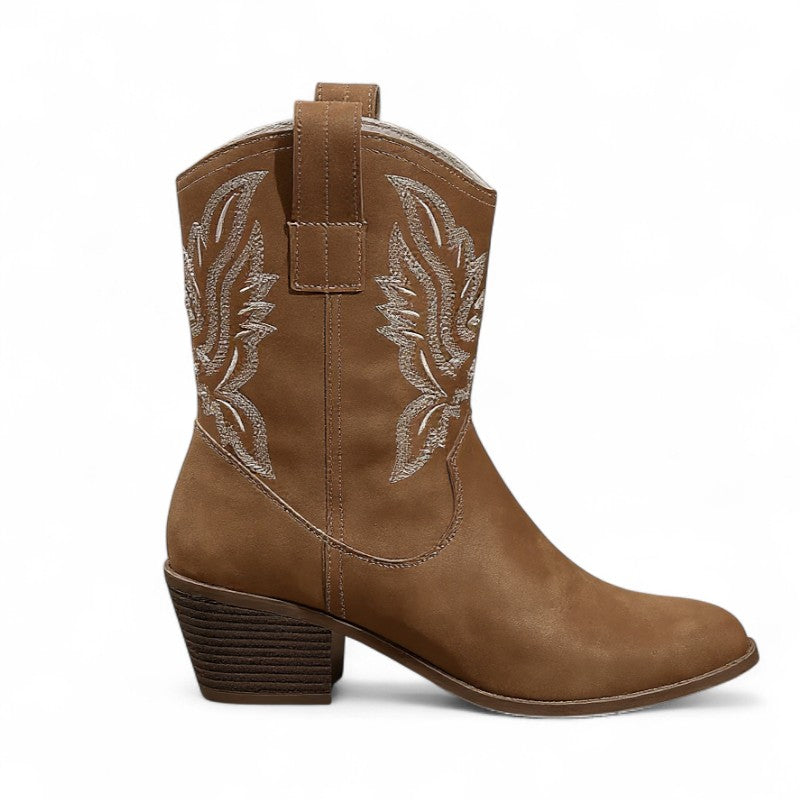 Juana - Bota Campera Baja Bordado Estilo Cowboy