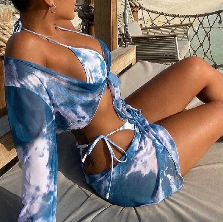 Ropa de baño de cuatro piezas con efecto tie dye