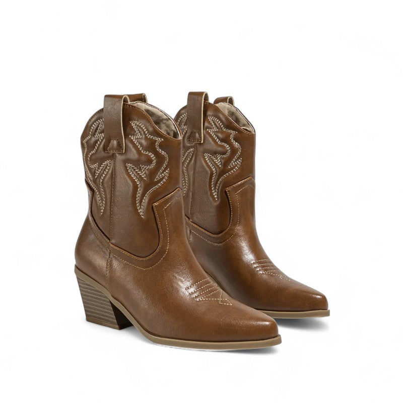 Lysa - Bota Campera Baja Mujer de Tacón Estilo Cowboy