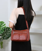 ANIA - Bolso de Piel Multibolsillos con Bandolera