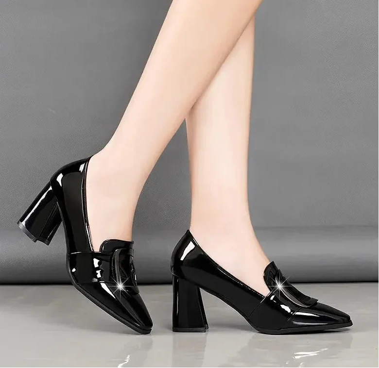 Shinra - Mocasín de Tacón Ancho Alto Mujer