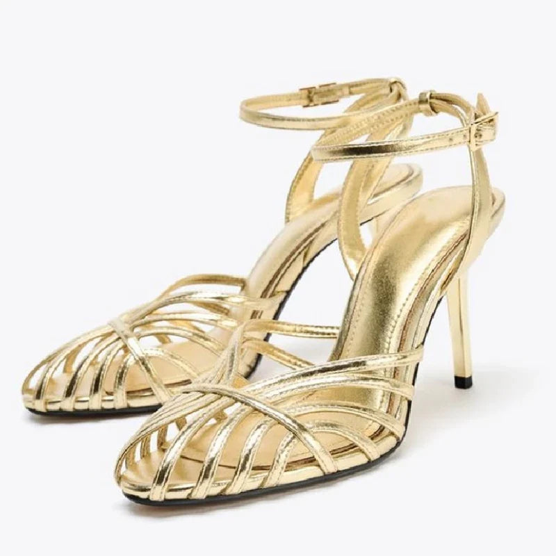 Lumia - Sandalia de Tacón de Aguja para Mujer Dorada
