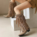 Ela - Bota Campera Media-alta Estilo Cowboy de Flecos