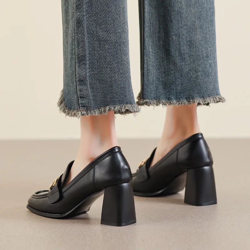 Seville - Mocasín de Tacón Ancho Mujer de Piel Liso