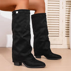 Carme - Bota Campera Larga de Tela de Dobladillo