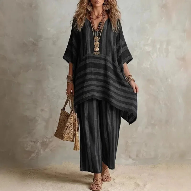 Elin | Conjunto Bohemio de 2 Piezas a Rayas - OSMARA Fashion