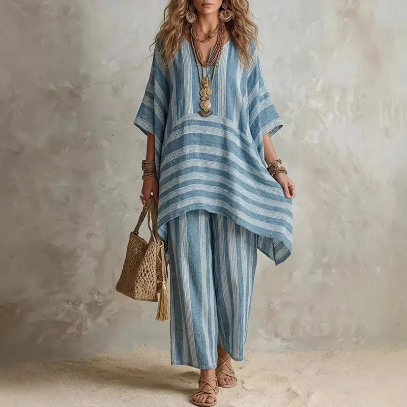 Elin | Conjunto Bohemio de 2 Piezas a Rayas - OSMARA Fashion - vista 4
