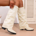 Carme - Bota Campera Larga de Tela de Dobladillo