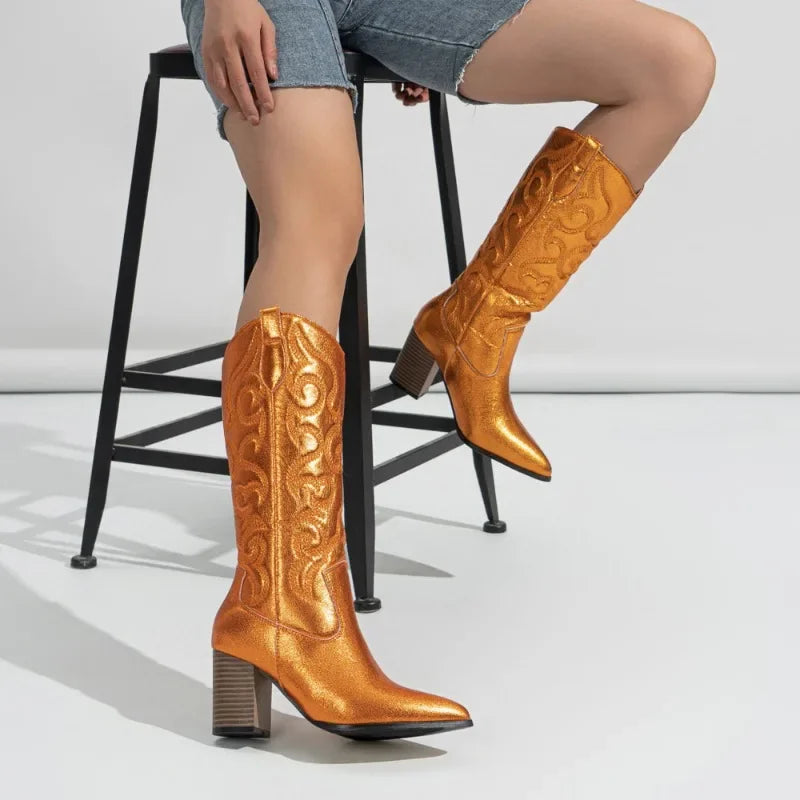 Amber - Bota Campera Bordada de Lentejuelas
