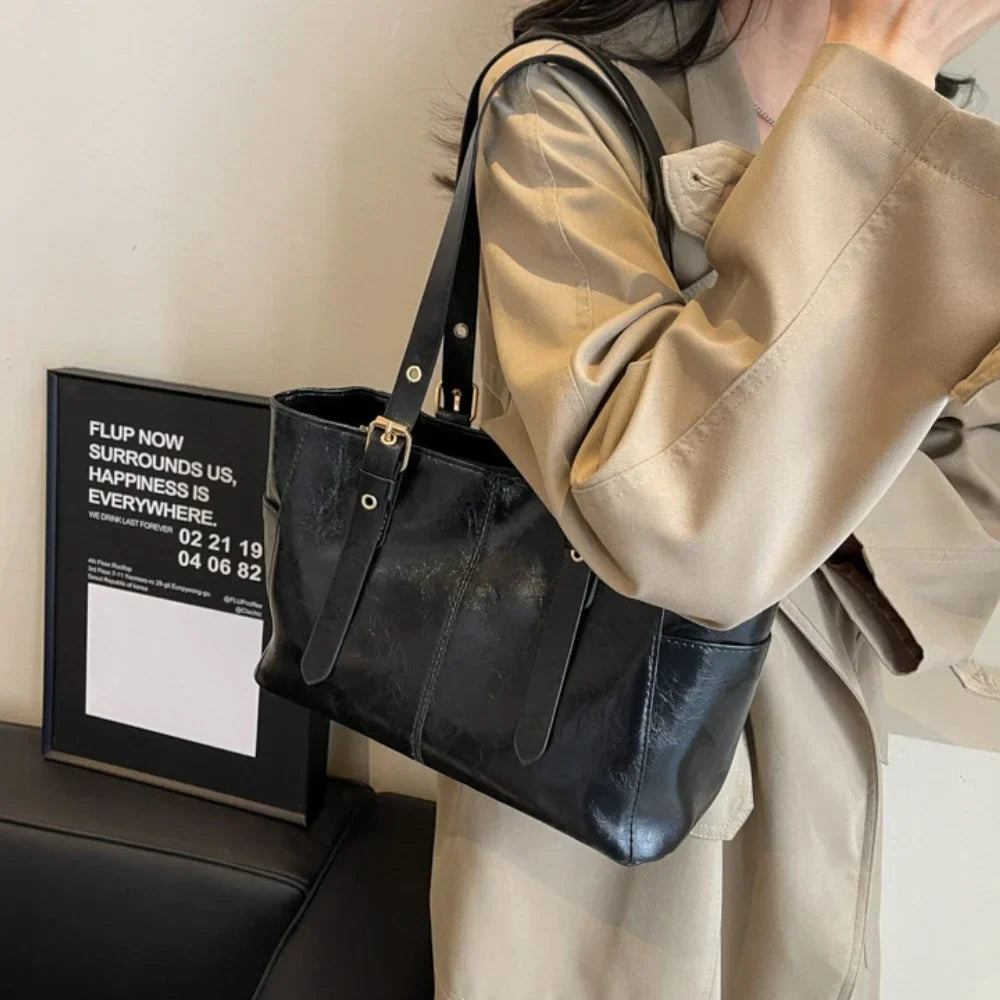 JAEWO - Retro Leather Basket Bag