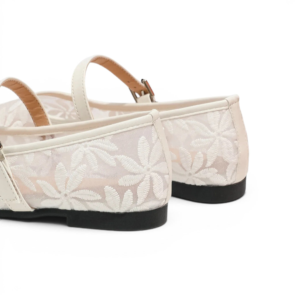 Élina - Sandalia Bailarina Plana Mujer Encaje Floral Elegante