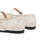 Élina - Sandalia Bailarina Plana Mujer Encaje Floral Elegante