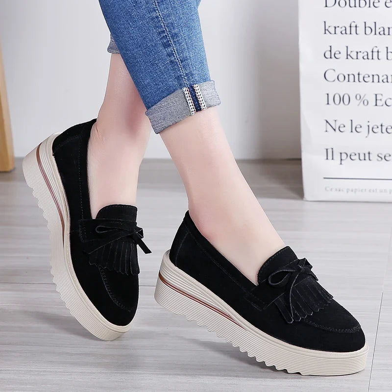 Soly - Mocasín de Cuña Mujer de Ante de Flecos
