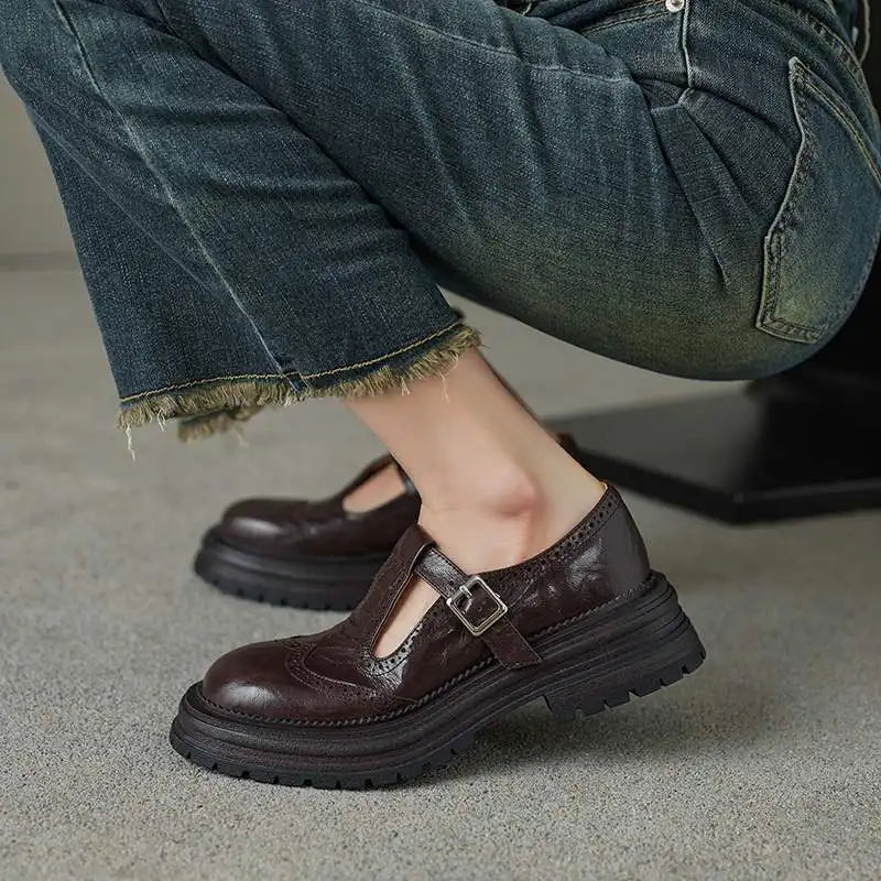 Mary - Mocasín de Piel Vintage de Cuña