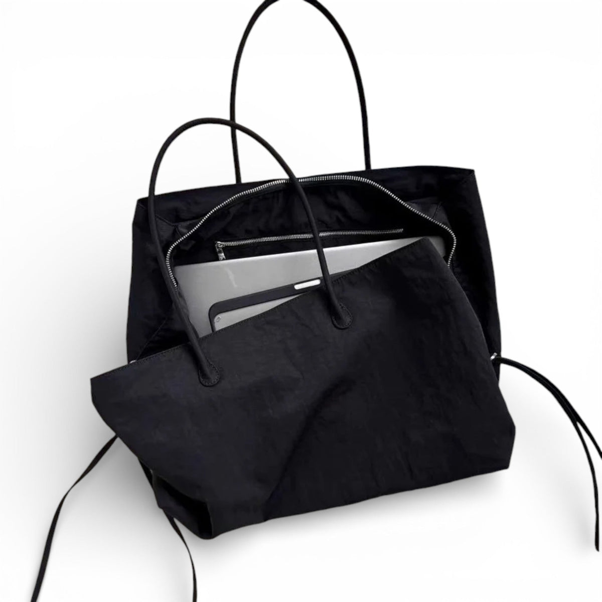 YALYS - Bolso Tote Grande Negro de Nylon
