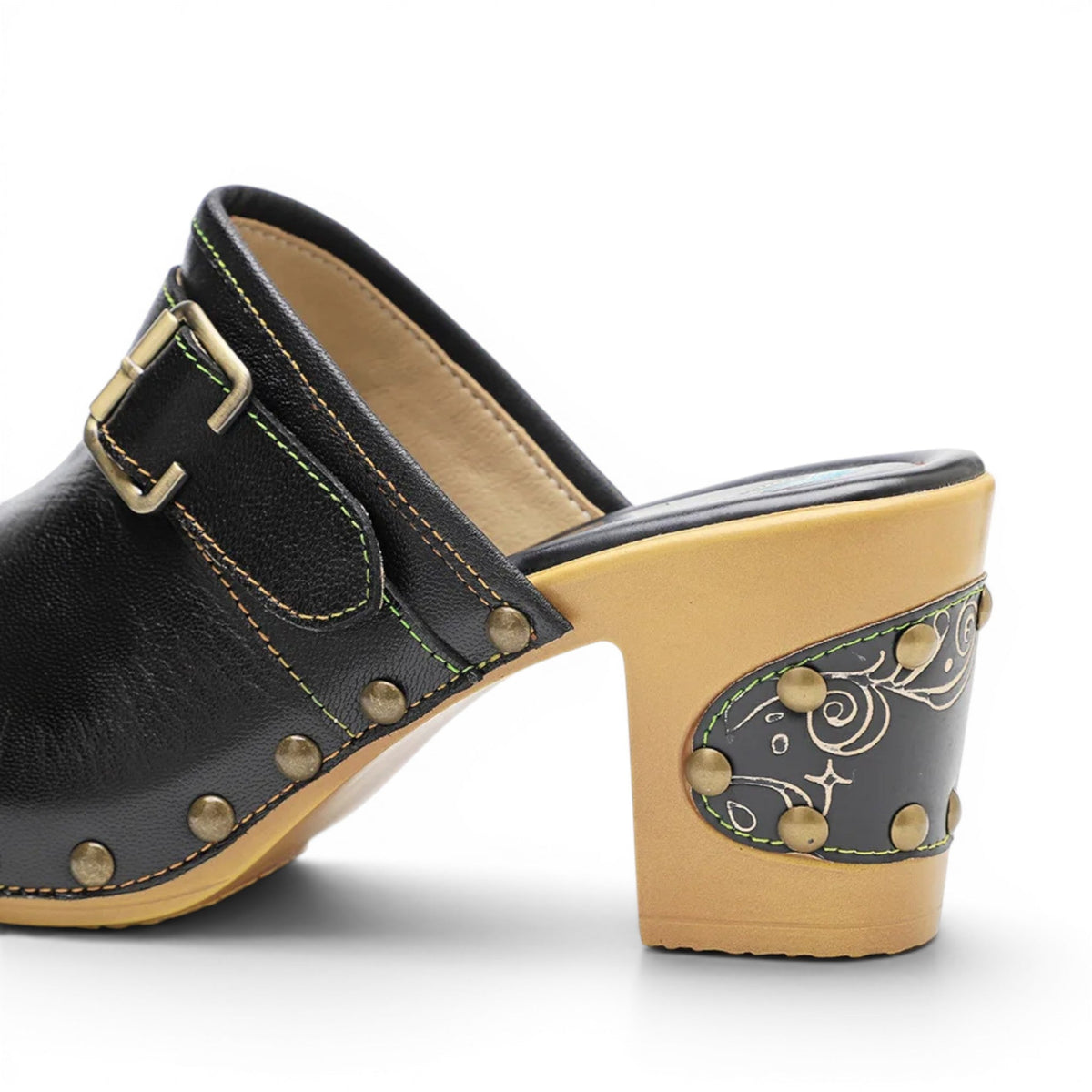 Calysta - Zueco Mujer Hebilla Metálica Chic Vintage