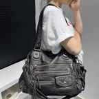 LILIA - Bolso de Piel Vintage Multibolsillos