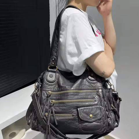 LILIA - Bolso de Piel Vintage Multibolsillos