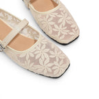 Élina - Sandalia Bailarina Plana Mujer Encaje Floral Elegante