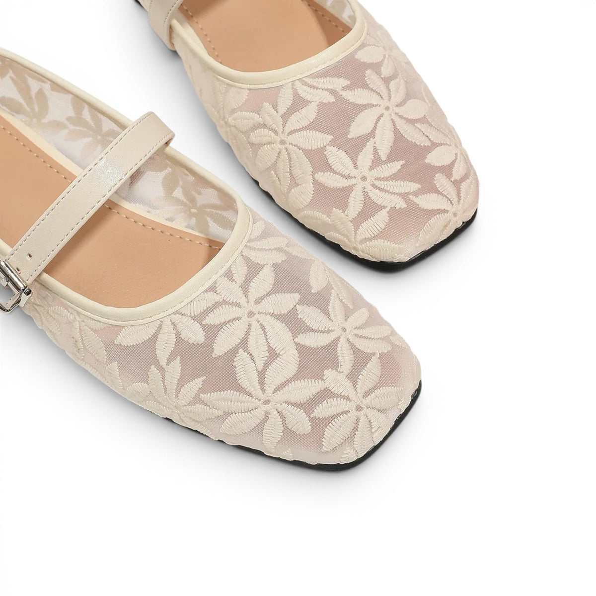 Élina - Sandalia Bailarina Plana Mujer Encaje Floral Elegante