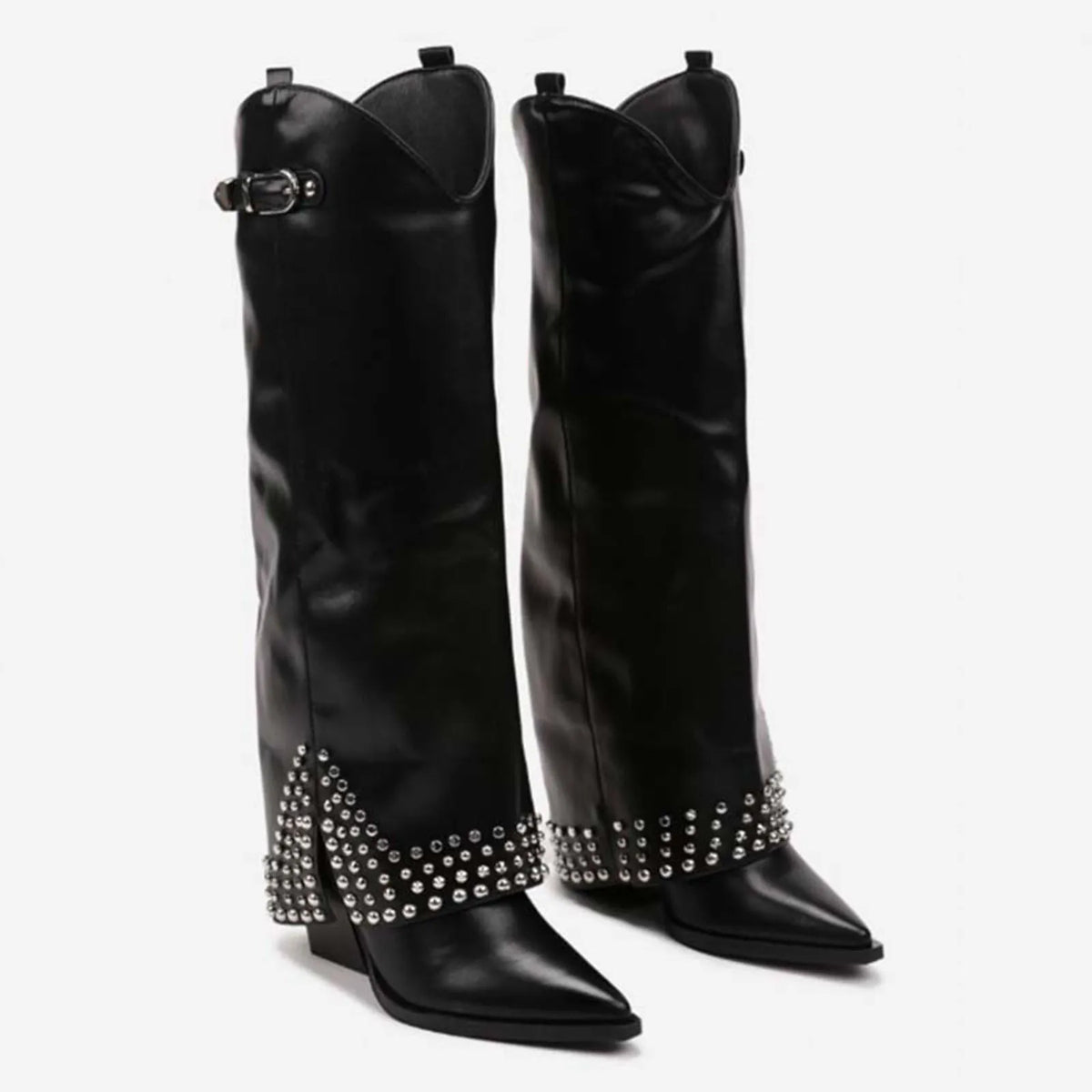 Ema - Bota Campera Larga de Tacón y Remaches y Strass