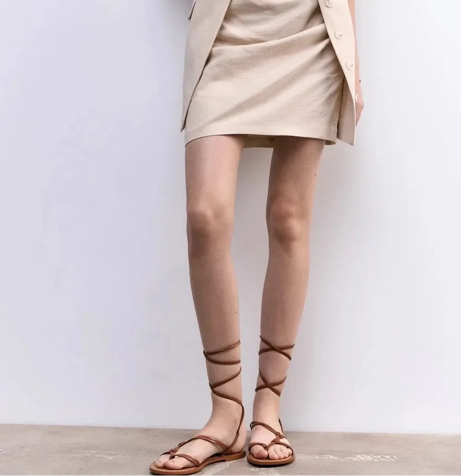 Giya - Sandalia Piel Mujer Cordones Estilo Gladiador Verano de Tendencia