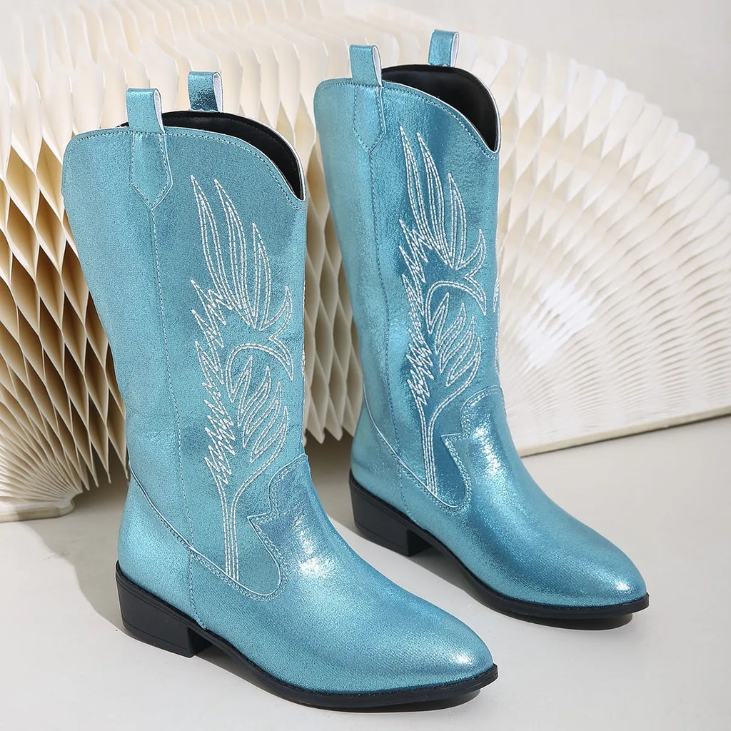 Genoveva - Bota Campera Media Caña Elegante y Brillante de Tacón