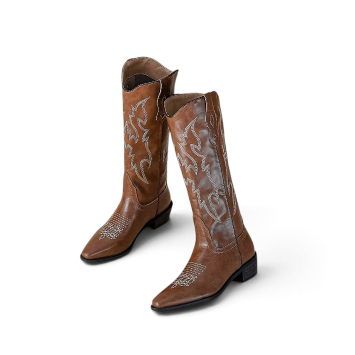 Ivya - Bota Campera Mujer Marrón de Tacón con Bordados