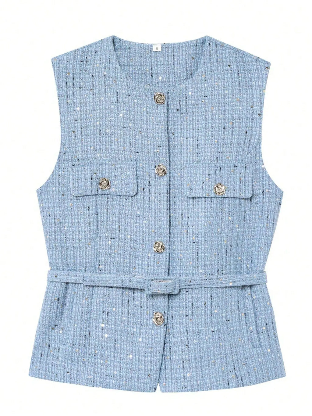 Chaleco de tweed con cinturón sin mangas