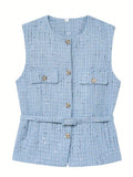 Chaleco de tweed con cinturón sin mangas