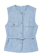 Chaleco de tweed con cinturón sin mangas