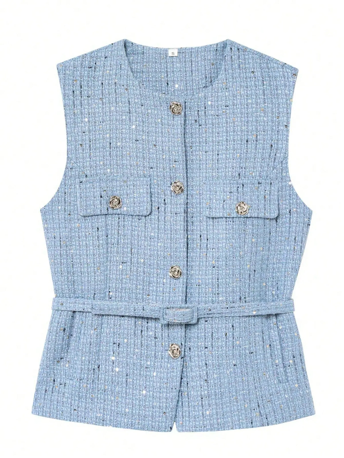 Chaleco de tweed con cinturón sin mangas