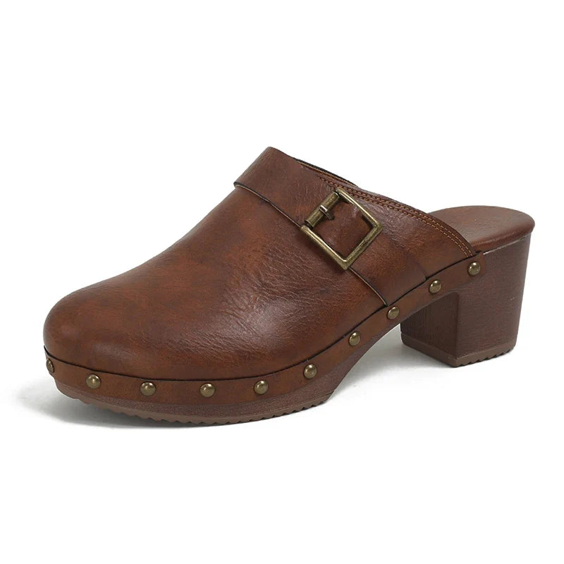 Kalyss - Zueco Mujer Tacón Madera Vintage