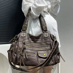 LILIA - Bolso de Piel Vintage Multibolsillos