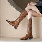 Ivya - Bota Campera Mujer Marrón de Tacón con Bordados