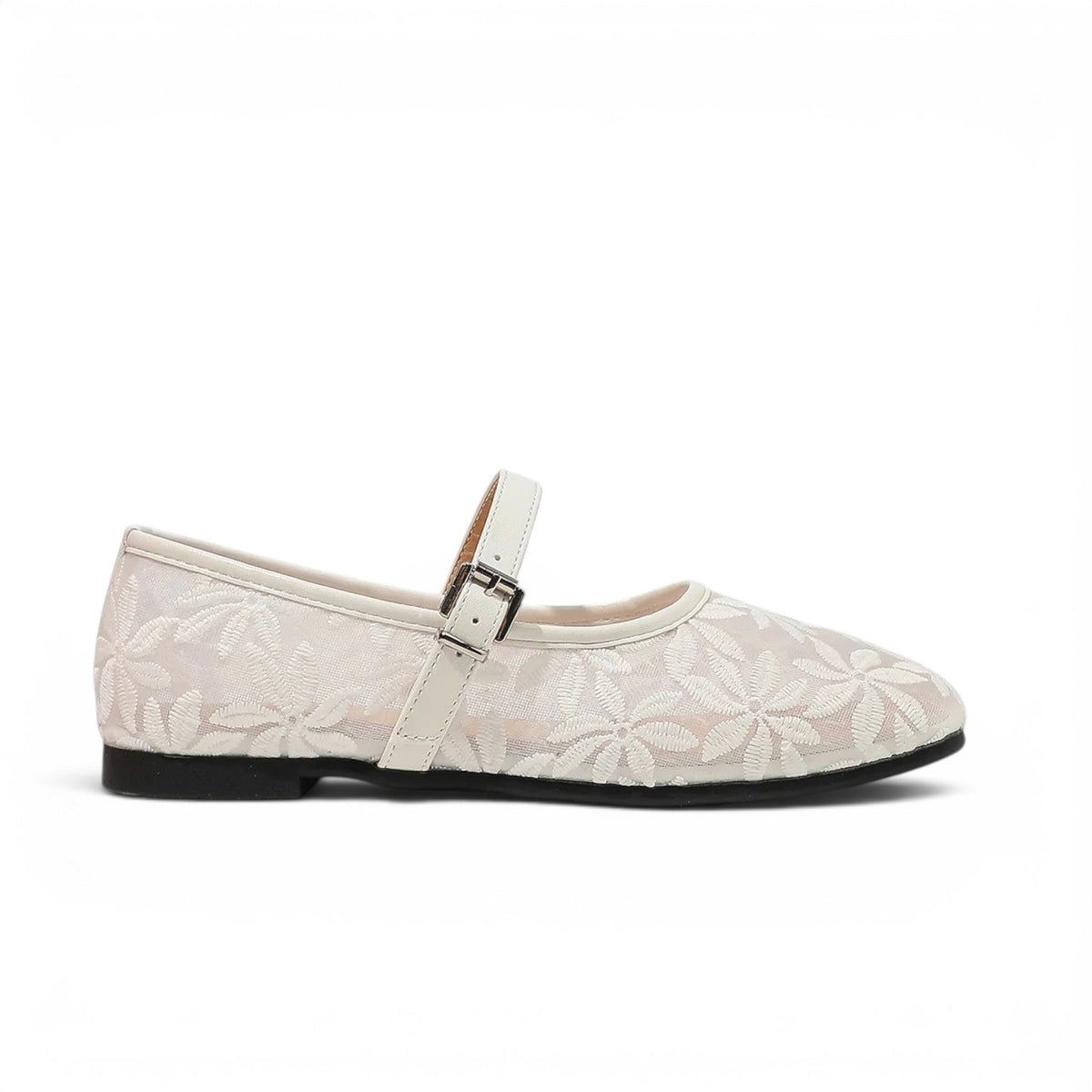 Élina - Sandalia Bailarina Plana Mujer Encaje Floral Elegante