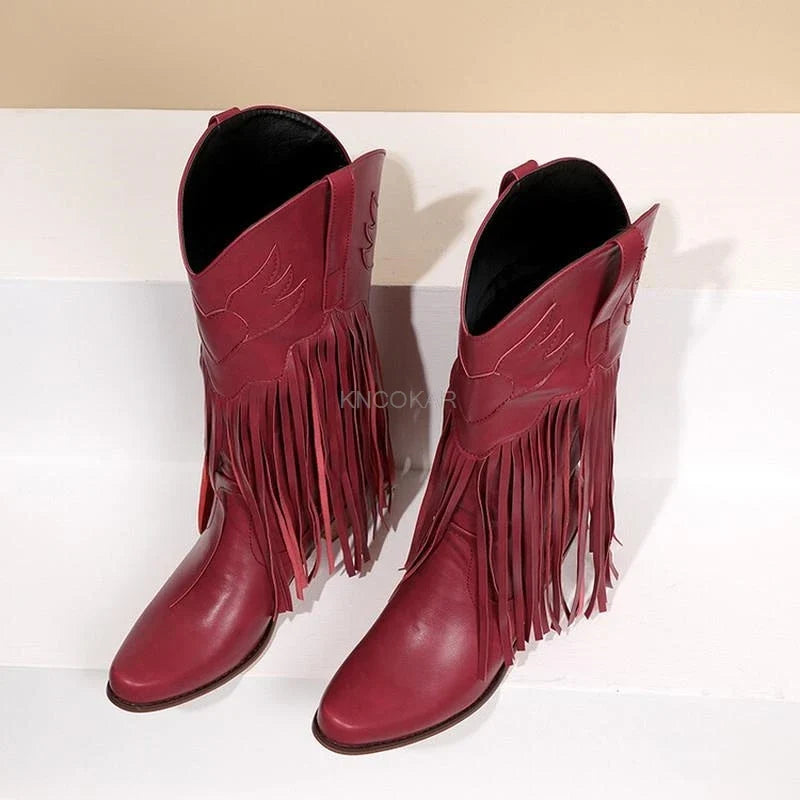Rebecca - Bota Campera Media Caña de Flecos Largos de Ante