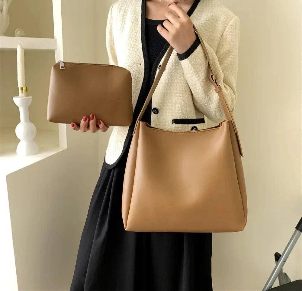 SACHA - Bolso Bandolera de Piel Lisa con Cartera a Juego