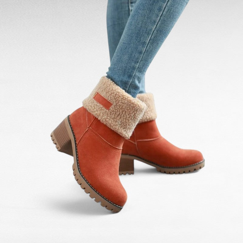 Elena - Botines Forradas de Tacón y Punta Redonda para Mujer