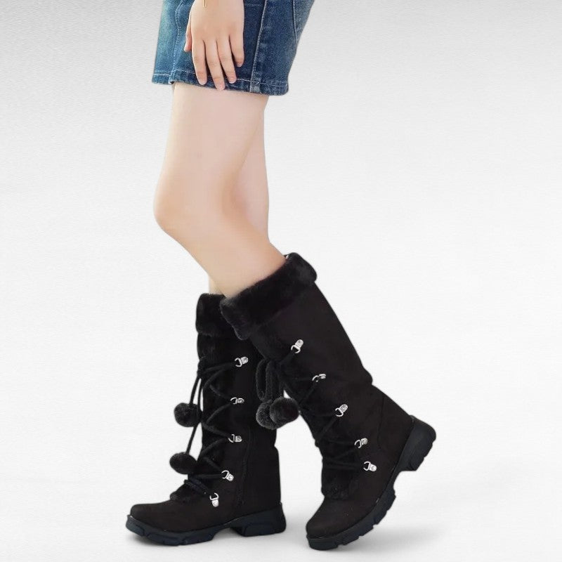 Ouva - Botas Altas Mujer Piel y Pompón Invierno