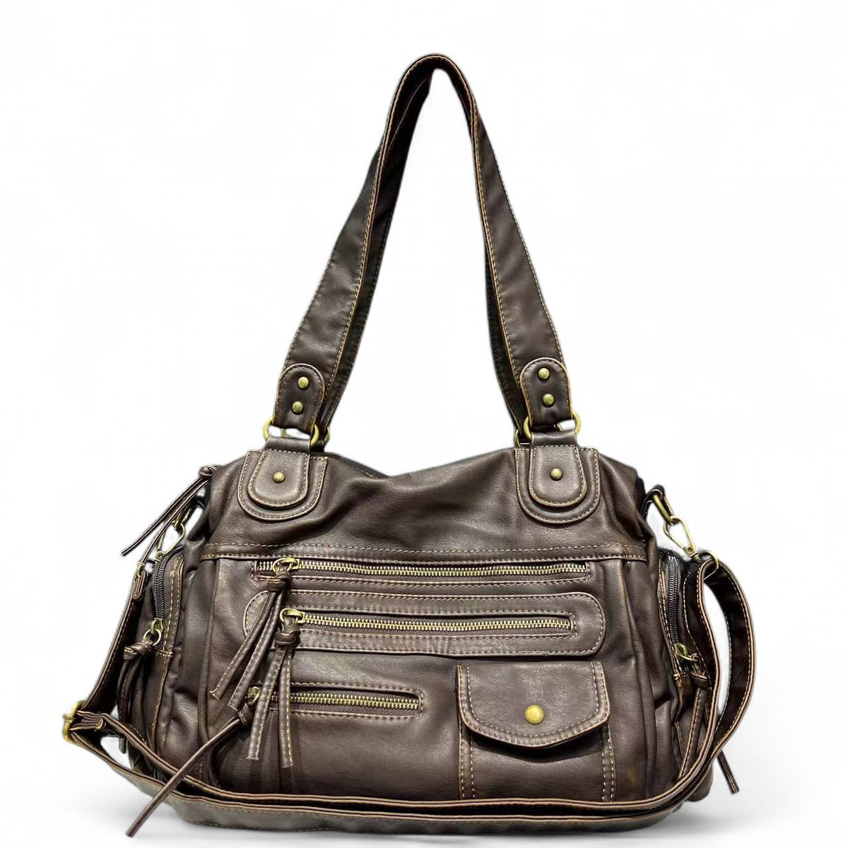 LILIA - Bolso de Piel Vintage Multibolsillos