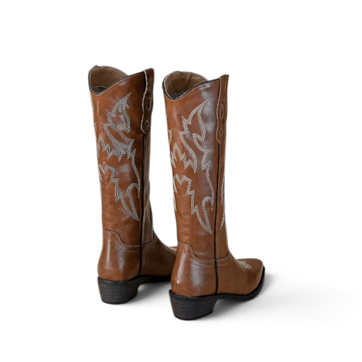Ivya - Bota Campera Mujer Marrón de Tacón con Bordados