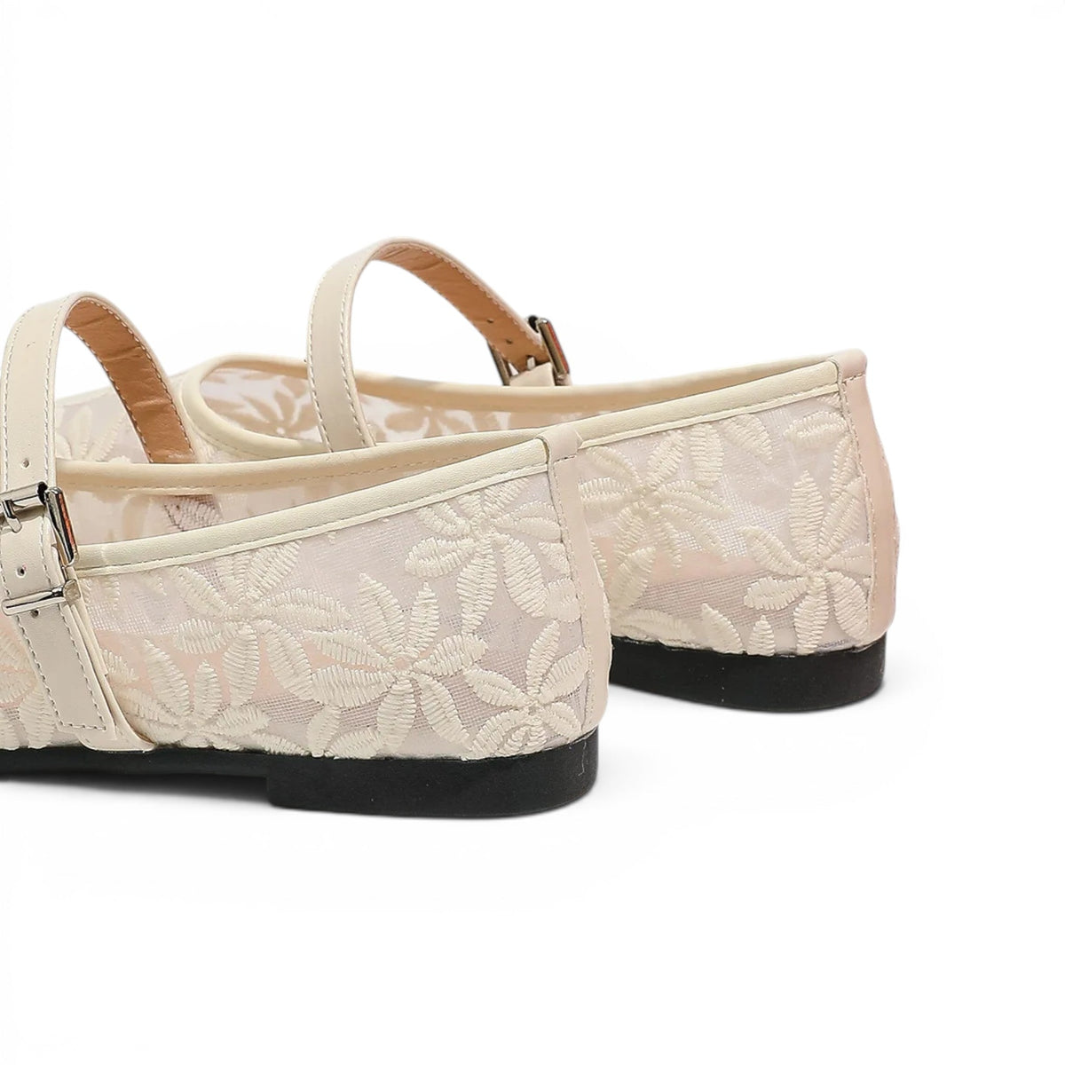 Élina - Sandalia Bailarina Plana Mujer Encaje Floral Elegante